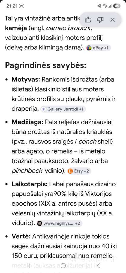 Vintage kamėja natūrali kriauklė sagė , pakabukas - nuotraukos Nr. 20