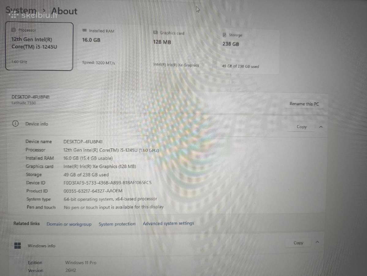 Latitude 7330 13.3 Fhd Ips i5-1245u 16gb 256gb SSD - nuotraukos Nr. 4