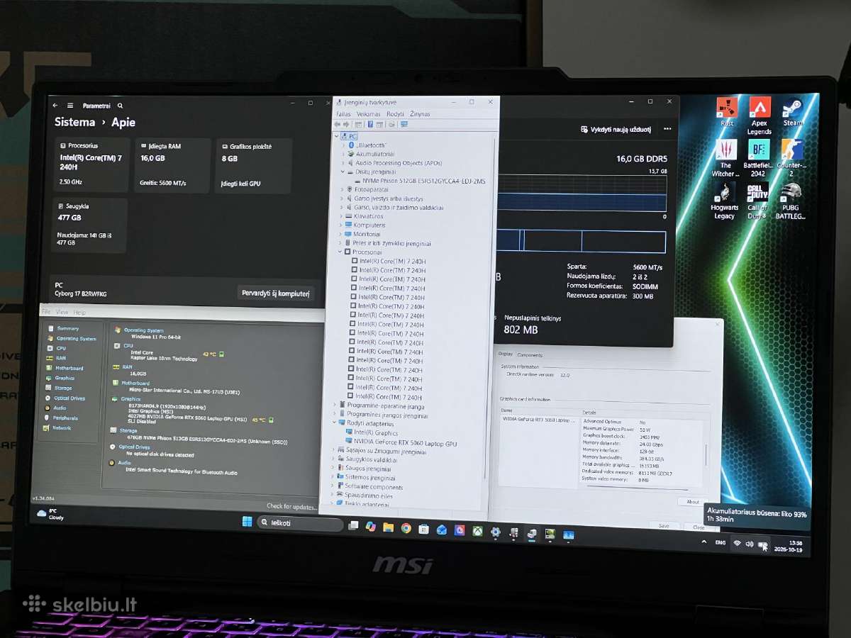 Parduodamas Msi Cyborg 17 su Rtx 5060, Core 7. - nuotraukos Nr. 8