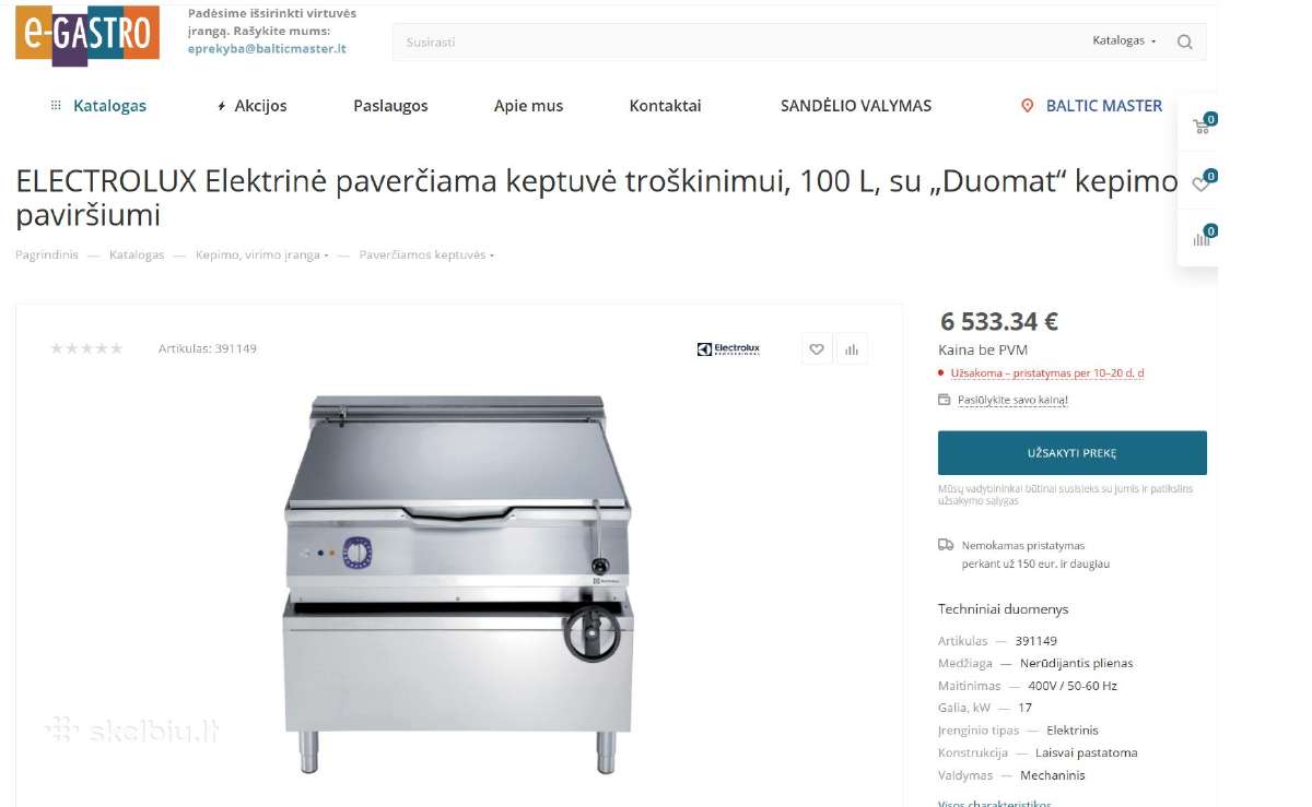 Electrolux Professional keptuvė-troškintuvė - nuotraukos Nr. 6