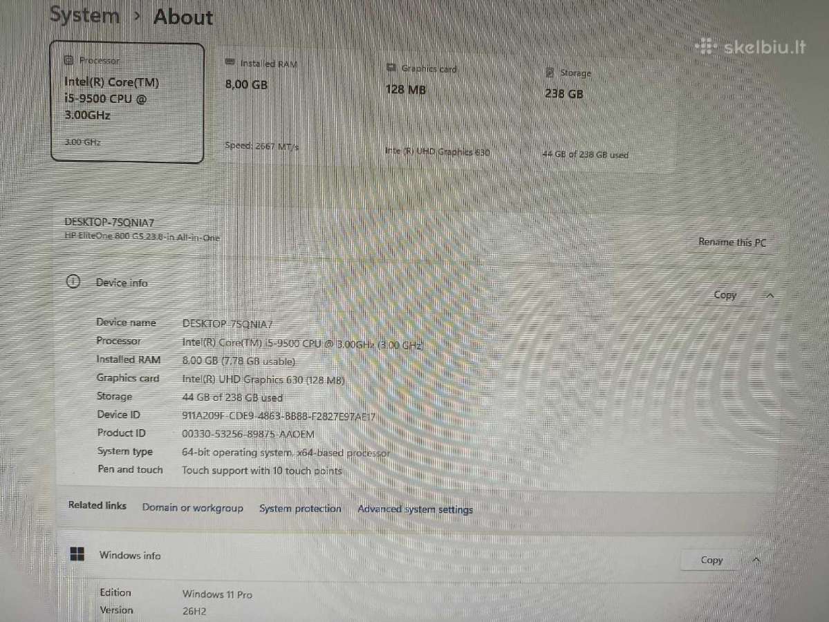 Hp Eliteone 800 G5 23.8" Aio Pc su Touch i5-9500 - nuotraukos Nr. 5
