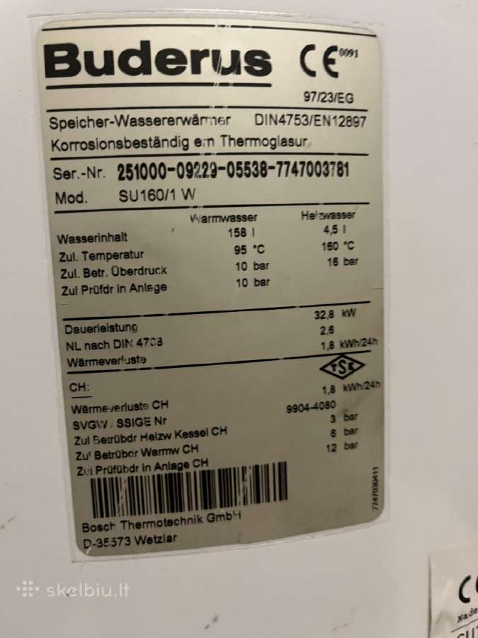 Buderus Su160/1 W vandens šildymo boileris (158l) - nuotraukos Nr. 2