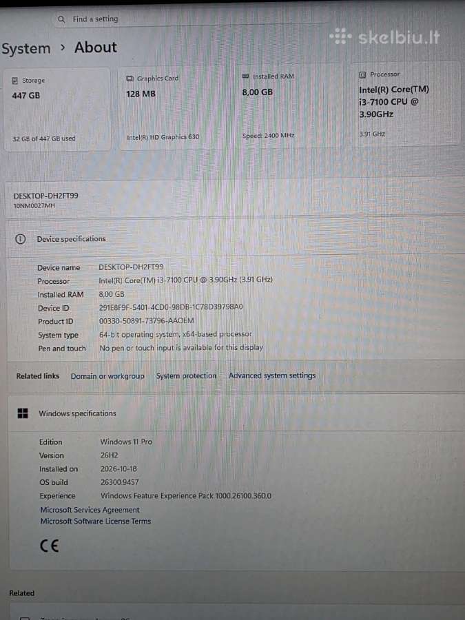 Lenovo v520s i3 7100-3.9 GHz / 8 GB / 480gb - nuotraukos Nr. 7