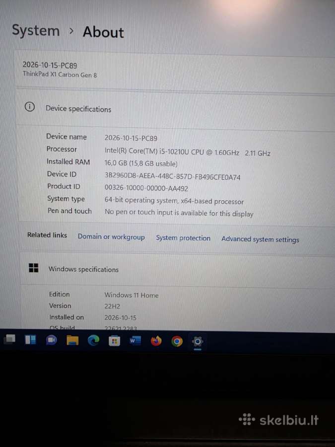 Lenovo X1 Carbon Gen 8. i5- 10210u. Nauja kaina. - nuotraukos Nr. 5