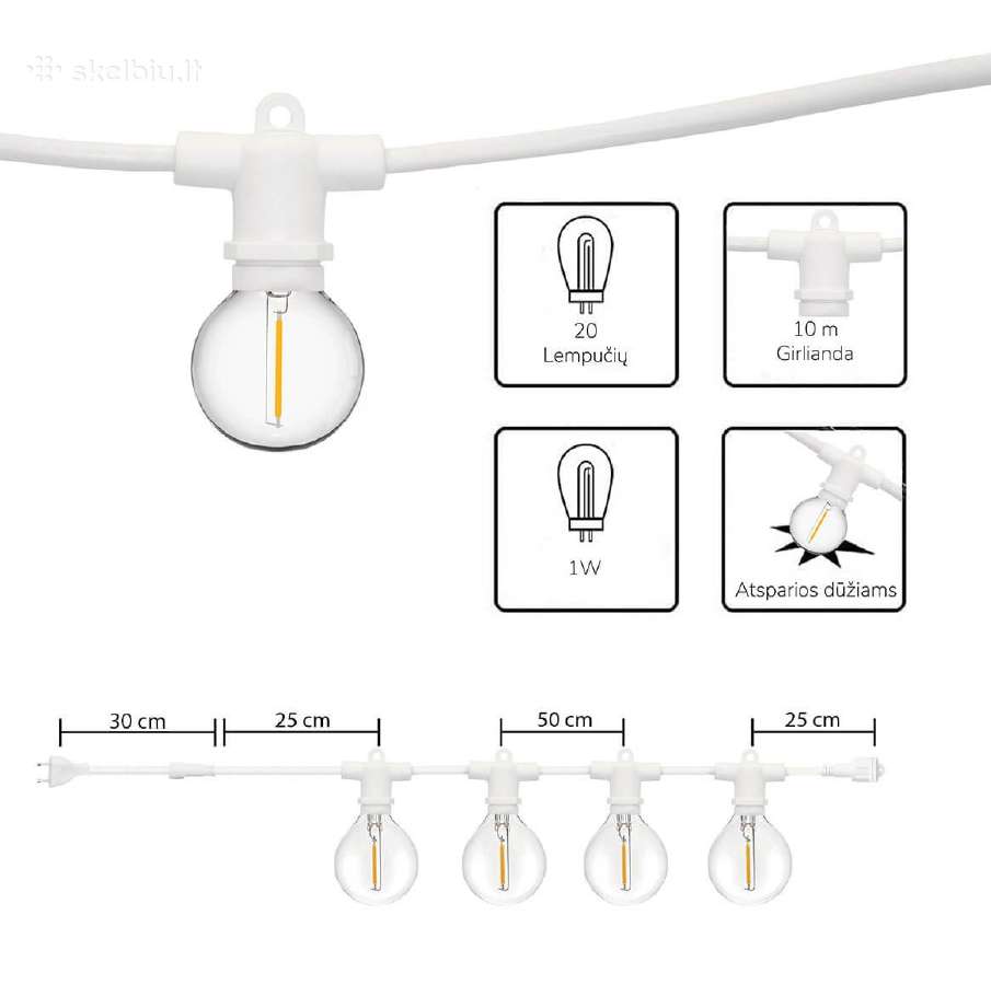 Lauko girlianda (LED lemputės) 10 m Perl balta - nuotraukos Nr. 12