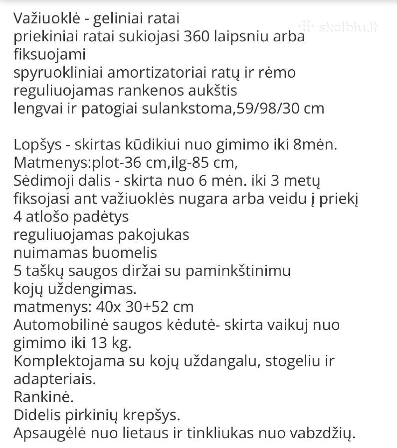 Vežimėlis 3 in 1 ,Zeo Eco Camarelo su priedais - nuotraukos Nr. 16