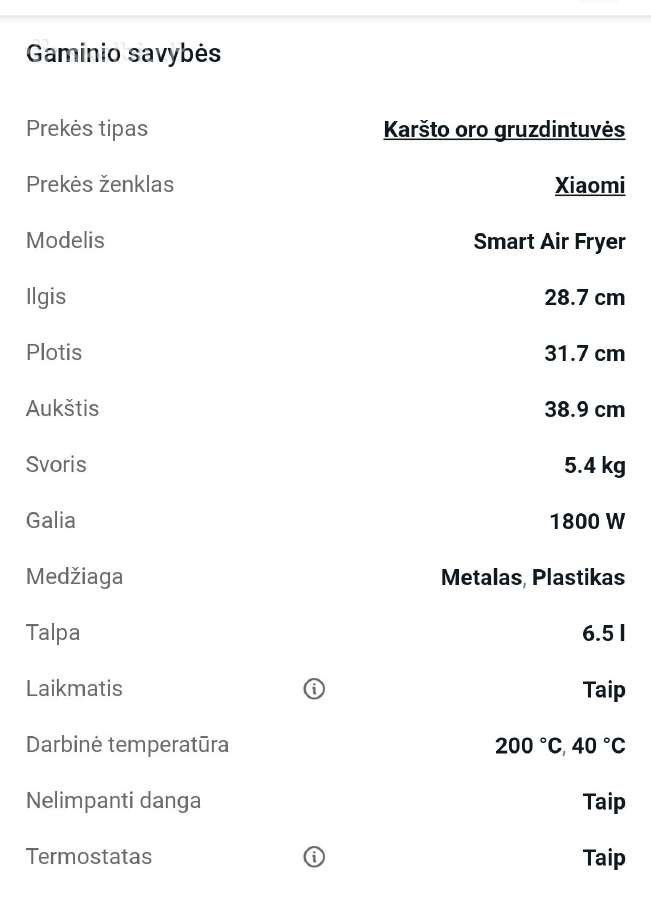 Karšto oro gruzdintuvė Xiaomi Smart Air Fryer - nuotraukos Nr. 11