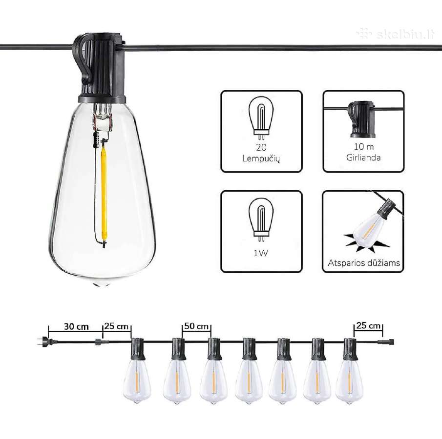 Lauko girlianda (LED lemputės) 10 m Retro - nuotraukos Nr. 10