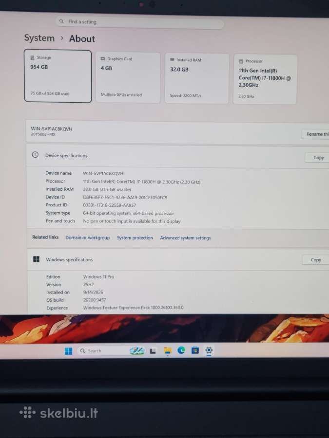 Lenovo Thinkpad X1 Extreme Gen 4 i7 32gb 1tb - nuotraukos Nr. 9