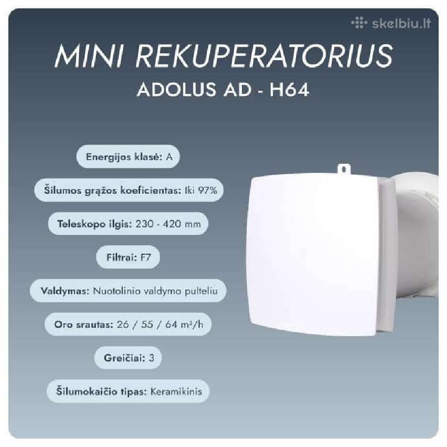 Mini rekuperatorius Adolus Ad - H64 - nuotraukos Nr. 6