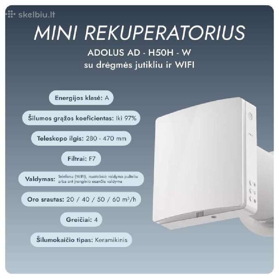Mini rekuperatorius Adolus Ad - H50h - W su WiFi - nuotraukos Nr. 5