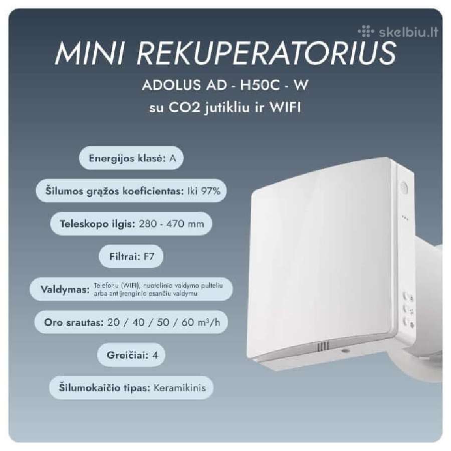 Mini rekuperatorius Adolus Ad - H50c - W su WiFi - nuotraukos Nr. 5