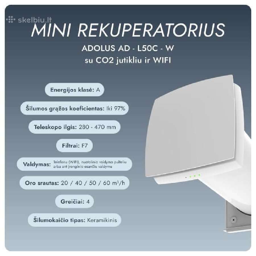 Mini rekuperatorius Adolus Ad - L50c - W su WiFi - nuotraukos Nr. 6