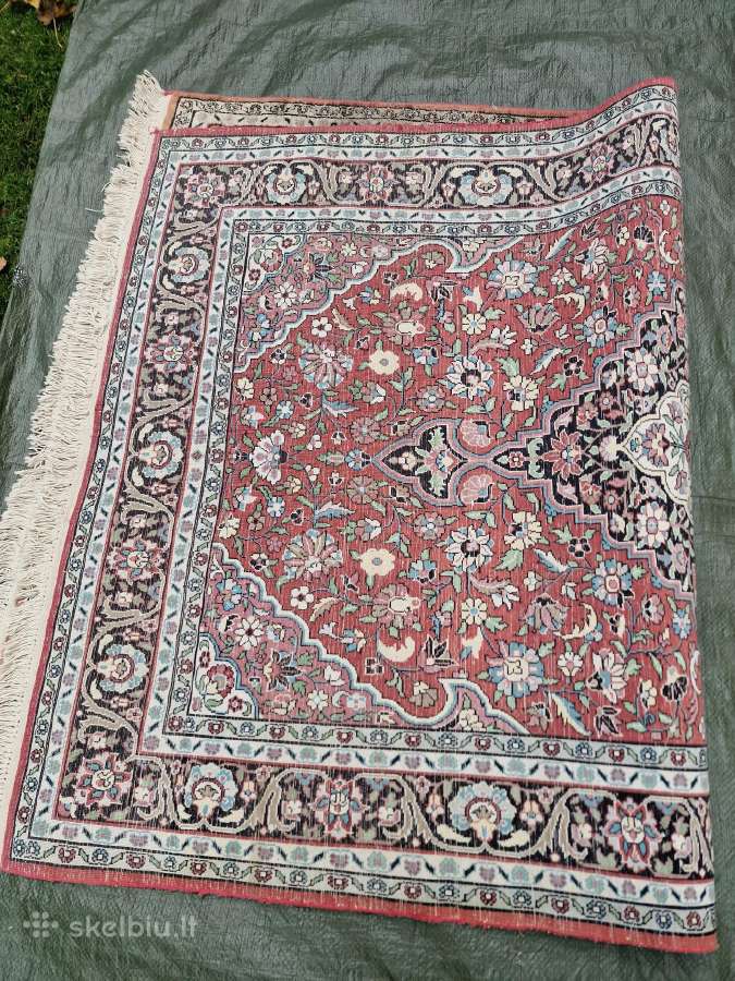 Vintažinis rankų darbo Kašmyro kilimas su šilku - nuotraukos Nr. 11