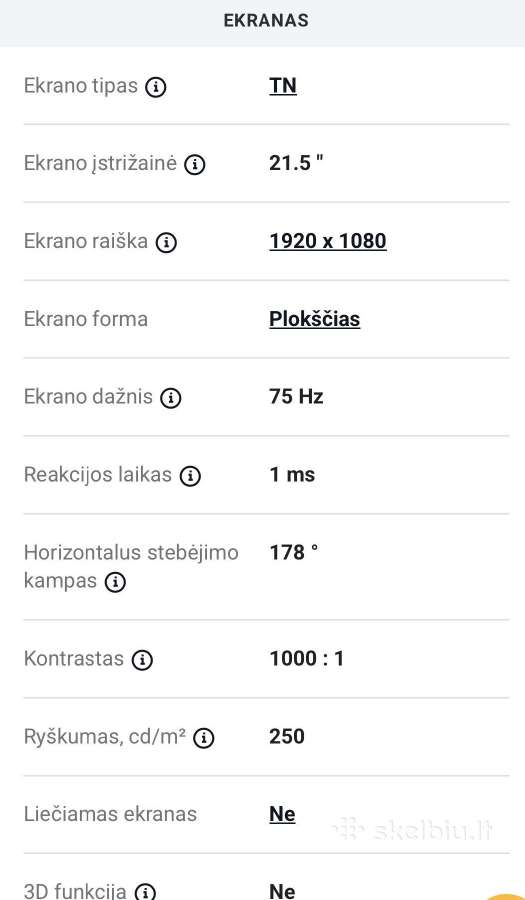 Gaming Monitorius Aoc 75hz 21.5 - nuotraukos Nr. 4