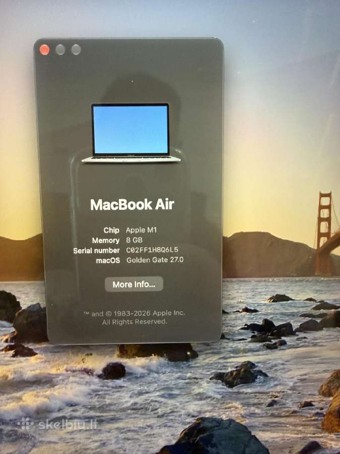 Apple MacBook air M1/8gb 512gb SSD 100% - nuotraukos Nr. 3