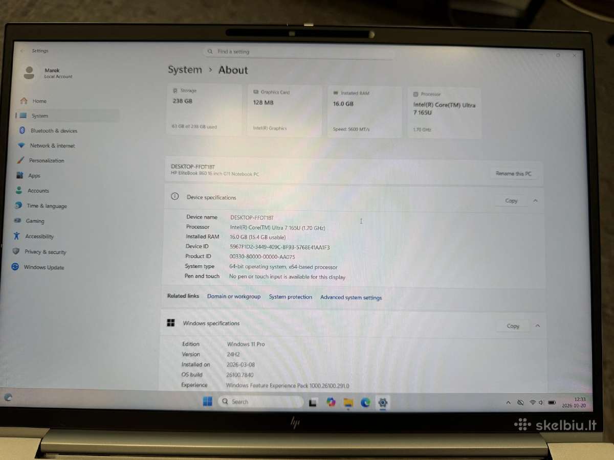 Hp Elitebook 860 G11 (16") Intel Core Ultra 7 - nuotraukos Nr. 5