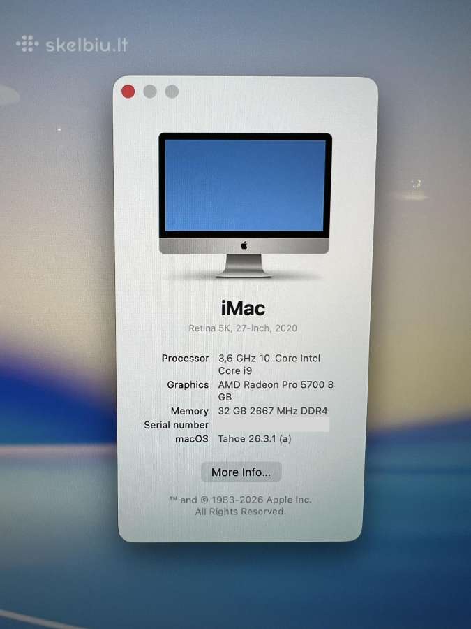 Apple iMac 27 Retina 5k (2020) i9 1tb SSD - nuotraukos Nr. 6