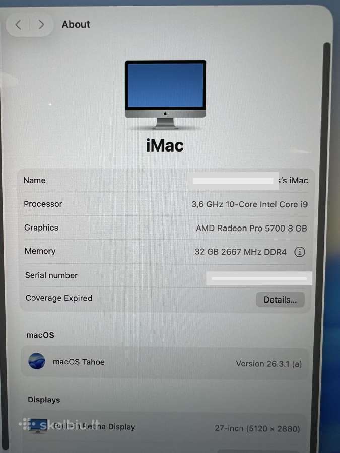 Apple iMac 27 Retina 5k (2020) i9 1tb SSD - nuotraukos Nr. 7