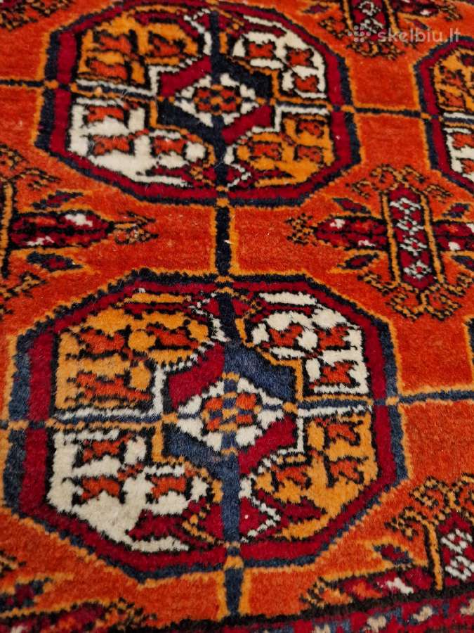 Vintažinis vilnonis rankų darbo afganų kilimas - nuotraukos Nr. 14
