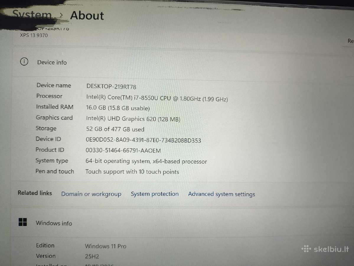 Xps 13.3 4k Touch** i7-8550u 16gb 512gb SSD 0% - nuotraukos Nr. 4