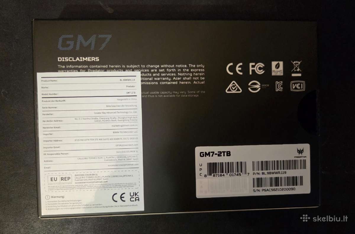 Naujas Acer Predator Gm7 2tb - nuotraukos Nr. 2