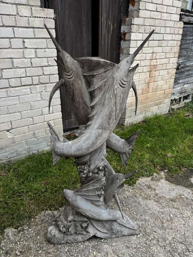 Išskirtinė rankų darbo medinė žuvų skulptūra - nuotraukos Nr. 3
