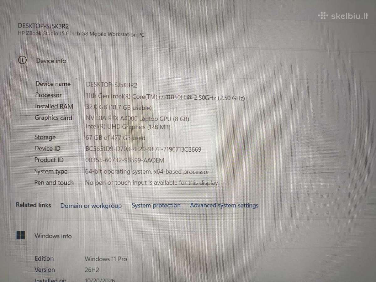 Zbook Studio 15.6 i7-11850h 32gb 512gb A4000 8gb - nuotraukos Nr. 4