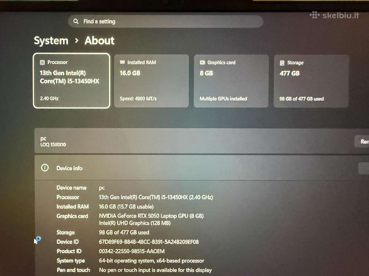 Lenovo Loq 15 Rtx 5050 - nuotraukos Nr. 8