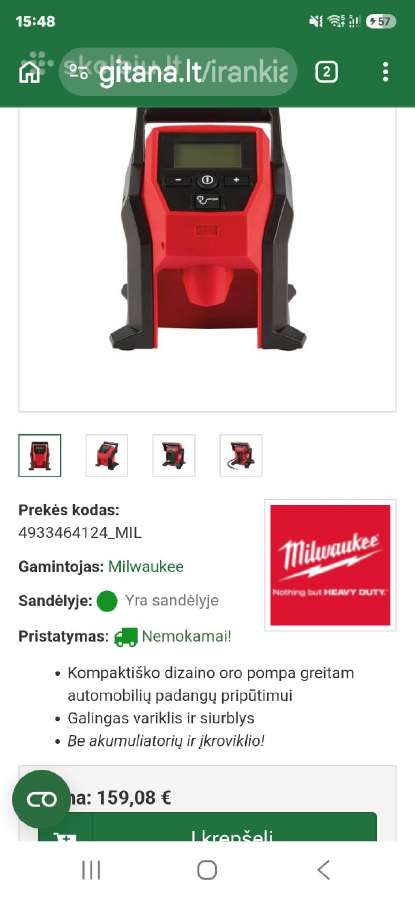 Milwaukee M12 Bi (12 V).oro kompresorius - nuotraukos Nr. 5
