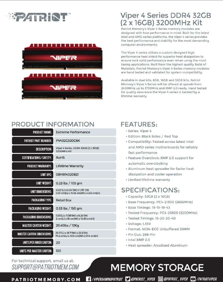 Ddr4 32gb (2x16) 3200mhz Cl16. Patriot Viper - nuotraukos Nr. 2