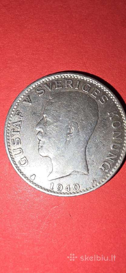 Švedija 1 krona 1940,sidabras 0,800. - nuotraukos Nr. 2