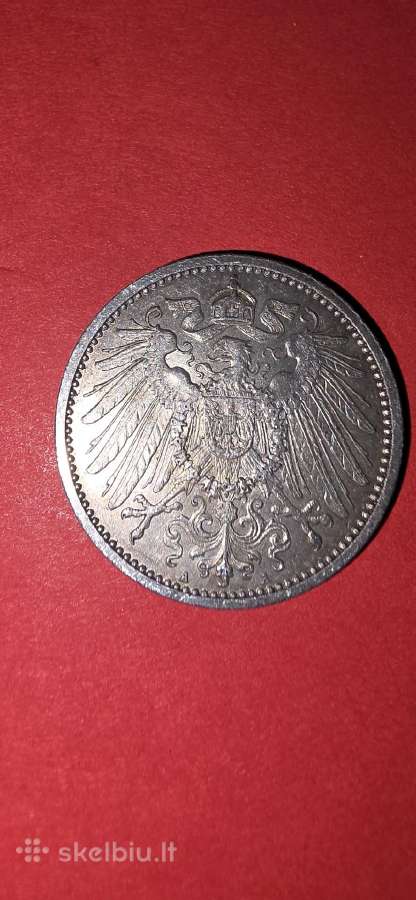 Vokietija 1 markė 1909 A,sidabras 0,900 - nuotraukos Nr. 2