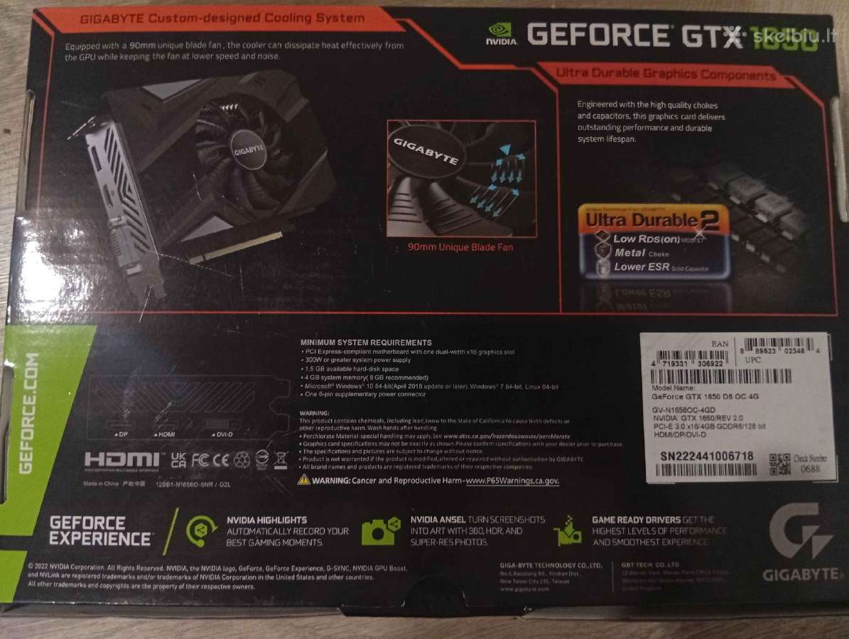 Gigabyte Geforce Gtx 1650 Gddr6 Oc 4gb - nuotraukos Nr. 2
