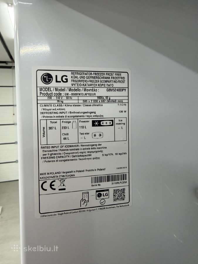 Šaldytuvas LG Gbv5240dpy – „No Frost“, 387 l - nuotraukos Nr. 3
