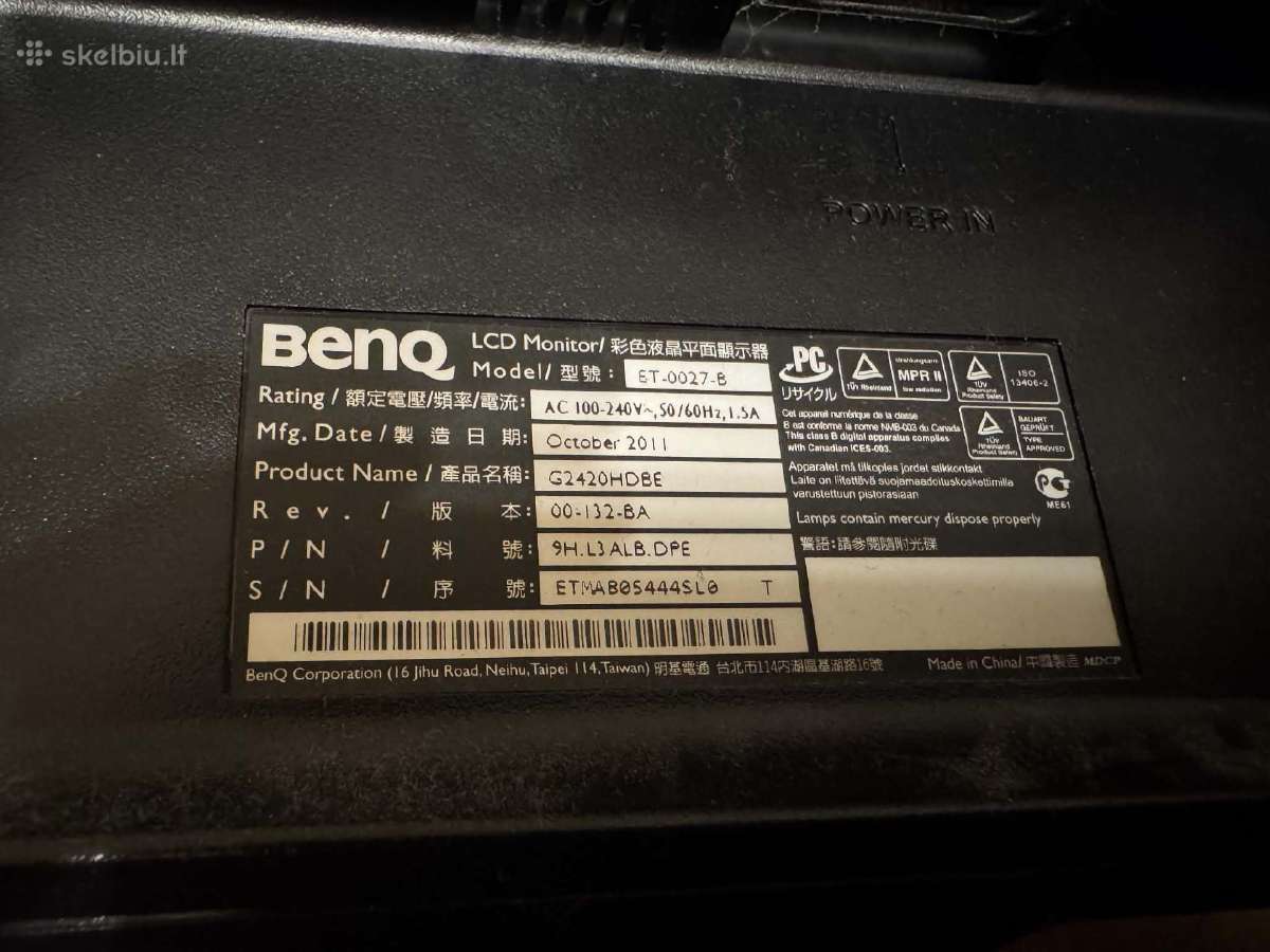 Naudotas monitorius Benq - nuotraukos Nr. 2