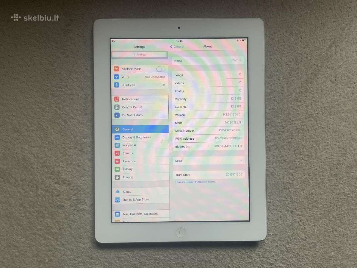 Apple iPad 2 16gb Wi-fi (baltas, A1395) su laidu - nuotraukos Nr. 3