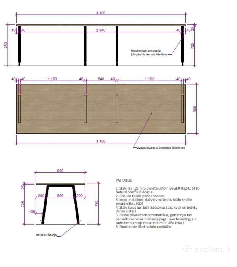 Konferenciniai - biuro stalai su ratukais, 4 vnt. - nuotraukos Nr. 7