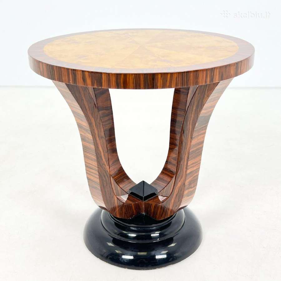 Art deco stiliaus apvalus riešutmedžio staliukas - nuotraukos Nr. 2
