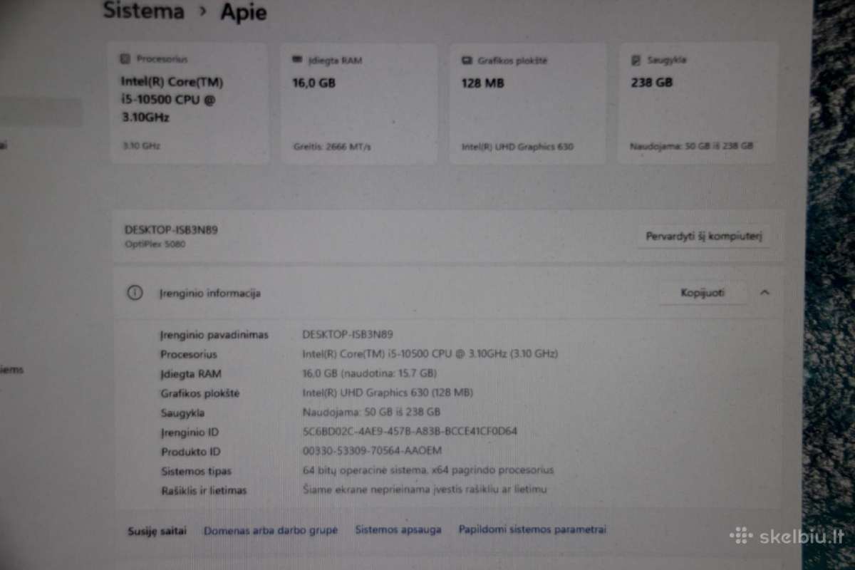 Dell Optiplex i5-10gen 16gb 256gb kaip naujas - nuotraukos Nr. 5