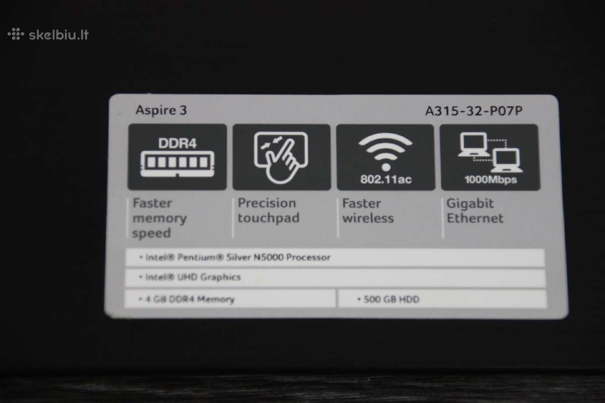 Acer 15,6 LED Pentium N5000 250gb SSD 8gb - nuotraukos Nr. 3