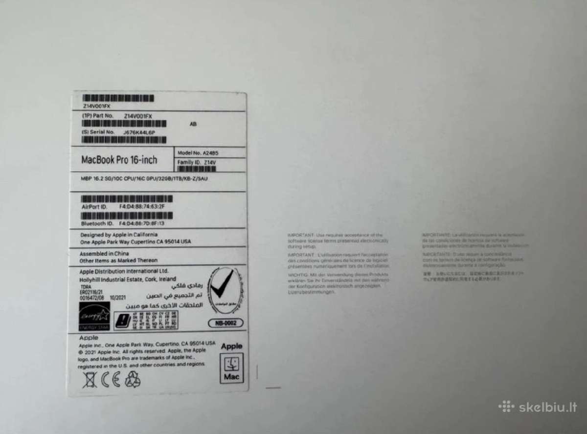MacBook Pro 16 M1 Pro / 32 GB / 1 TB / Silver - nuotraukos Nr. 5
