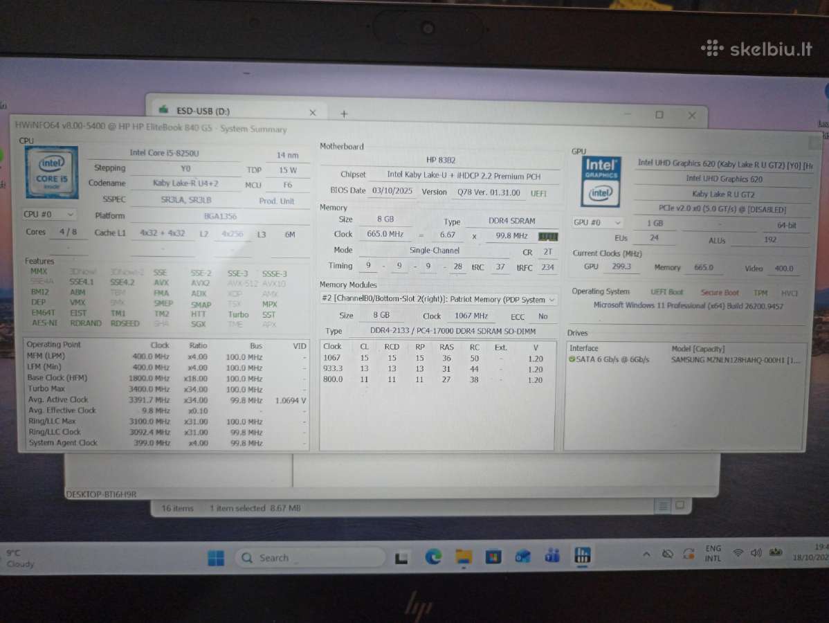 Naudotą Hp Elitebook 840 G5 i5 8th Gen - nuotraukos Nr. 3