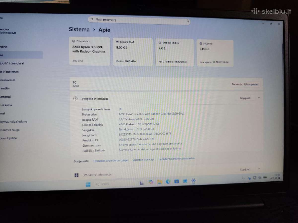Lenovo V15-g2 Ryzen3 5300u 8gb, 240 SSD - nuotraukos Nr. 3