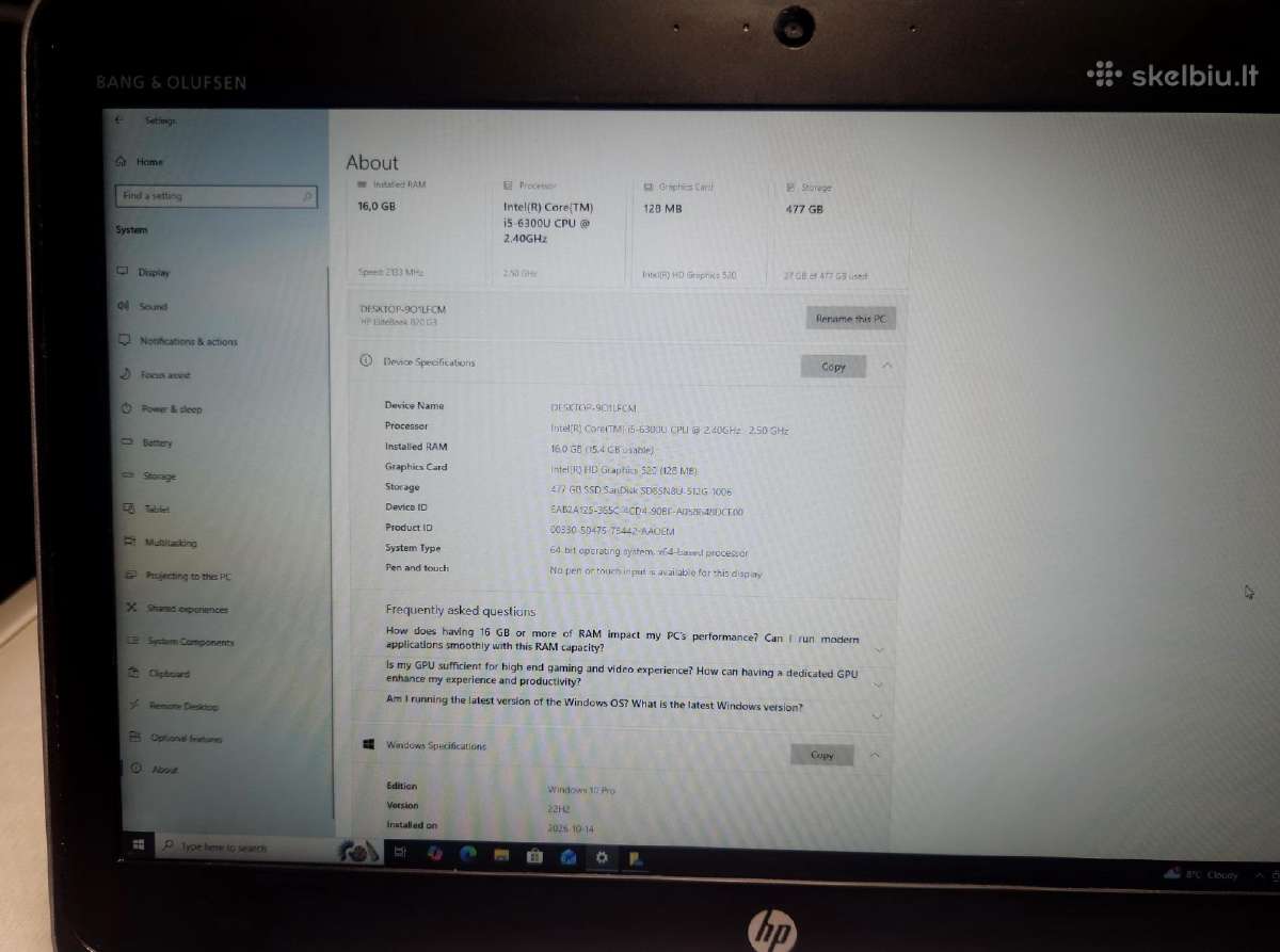 Hp Elitebook 820 G3 + Docking + nauja baterija - nuotraukos Nr. 3