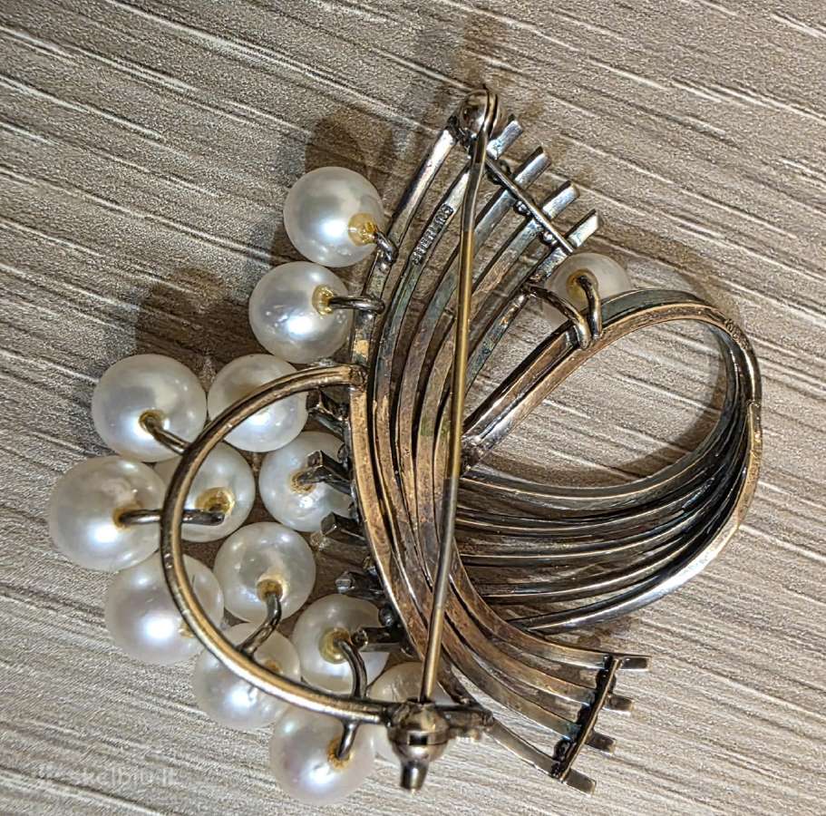 Vintage sidabro sagė,18k paauksavimu ir perlais - nuotraukos Nr. 4