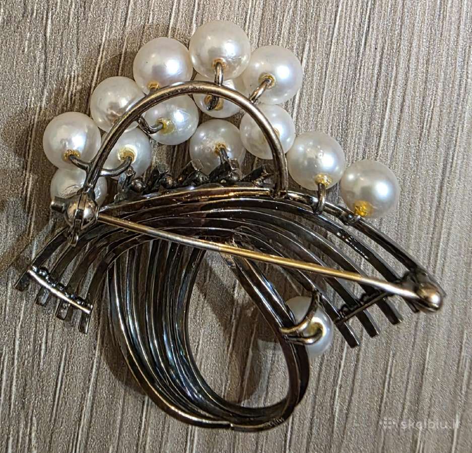 Vintage sidabro sagė,18k paauksavimu ir perlais - nuotraukos Nr. 5
