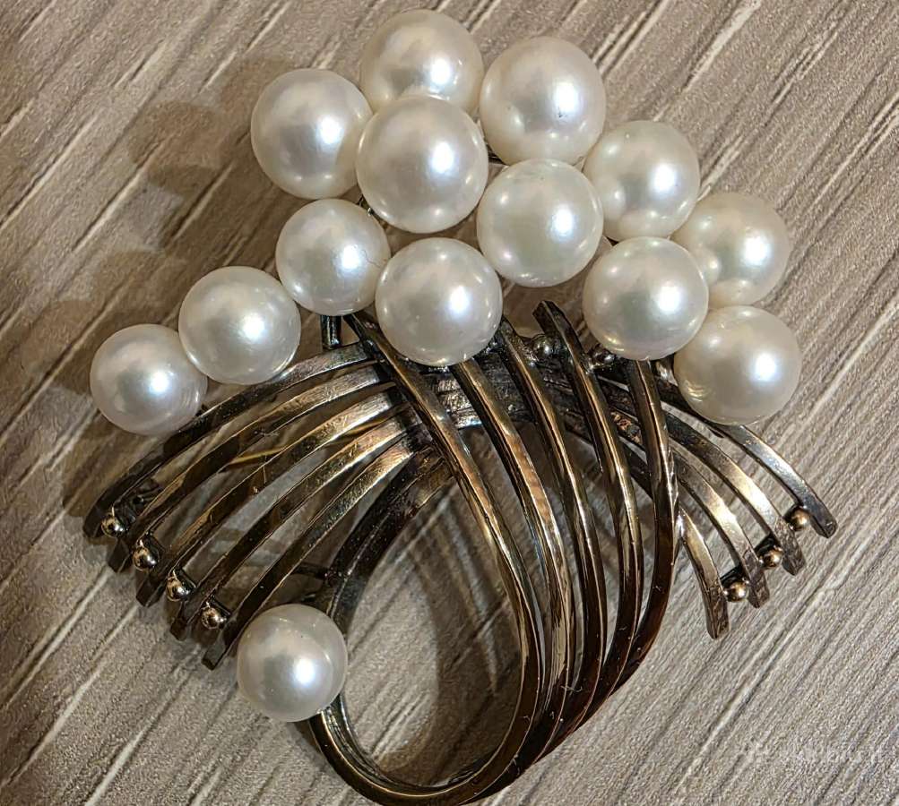 Vintage sidabro sagė,18k paauksavimu ir perlais - nuotraukos Nr. 9