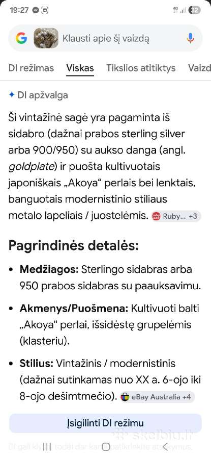 Vintage sidabro sagė,18k paauksavimu ir perlais - nuotraukos Nr. 12