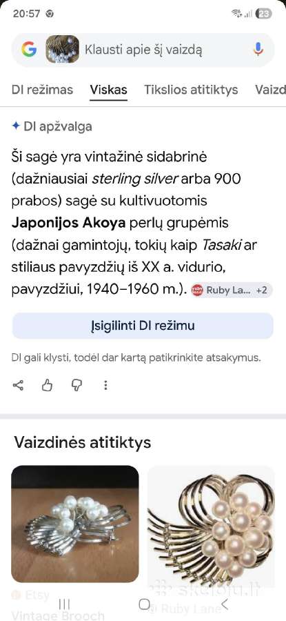 Vintage sidabro sagė,18k paauksavimu ir perlais - nuotraukos Nr. 17